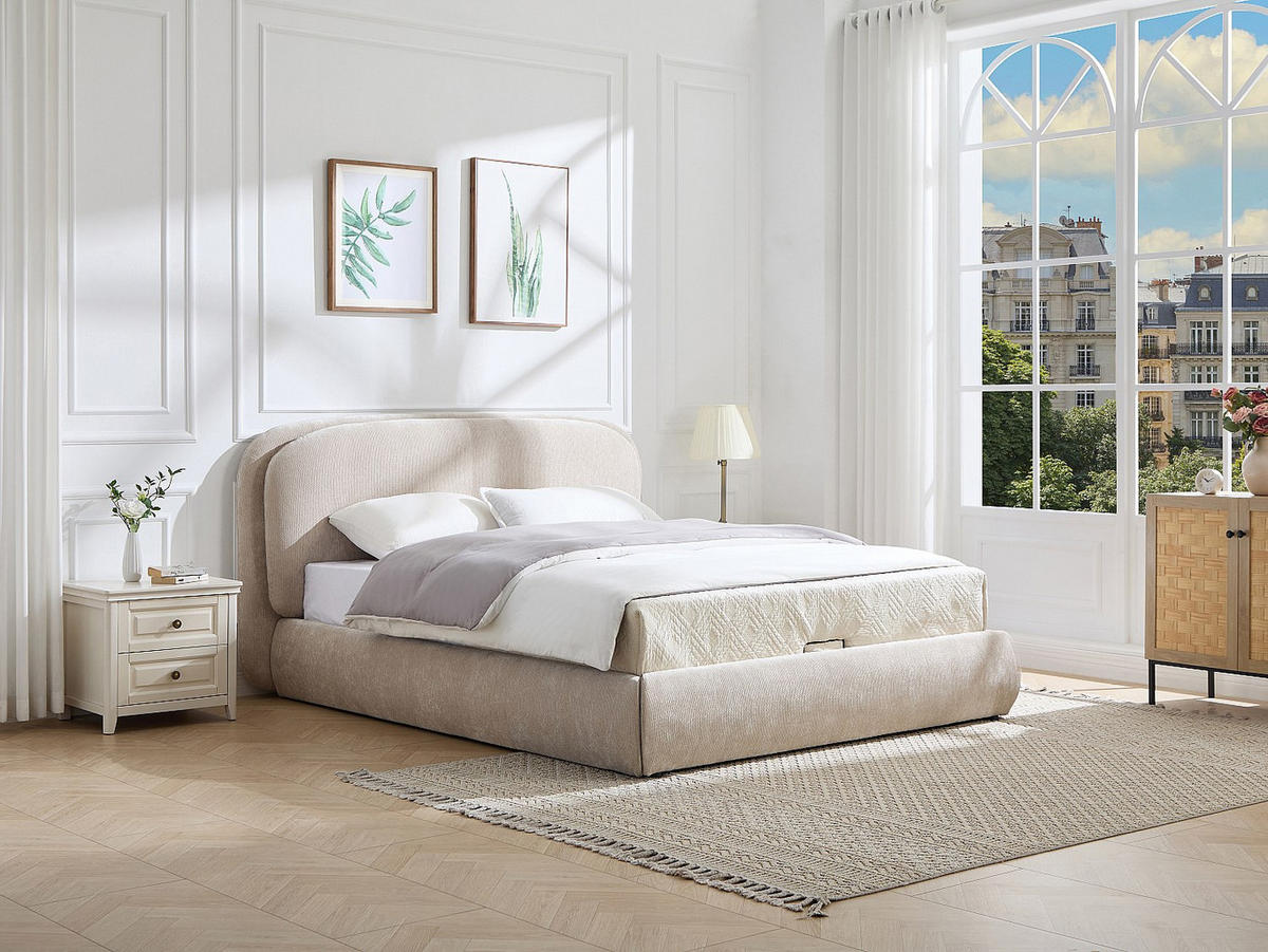 BETT mit Bettkasten - 2 Personen - Stoff - Beige - - Beige, Textil (160/200cm) - Vente-Unique