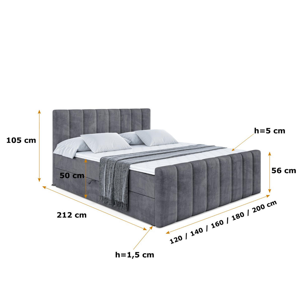 BOXBETT OTTA-Z - 120x200 cm - H4 - Dunkelgrau - Dunkelgrau, Holzwerkstoff (120/200cm) - ALTDECOR