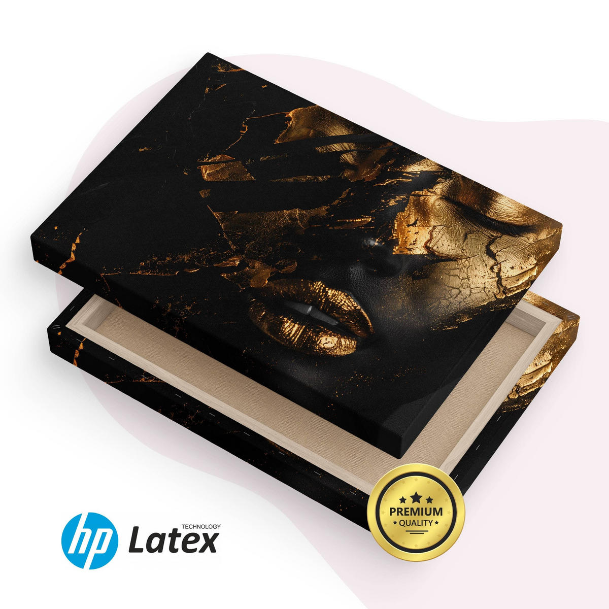 LEINWANDBILD für Wohnzimmer abstraktes Porträt Frau Glamour 90cm x 60cm - Beige/Schwarz, Textil (90/60cm) - Muralo