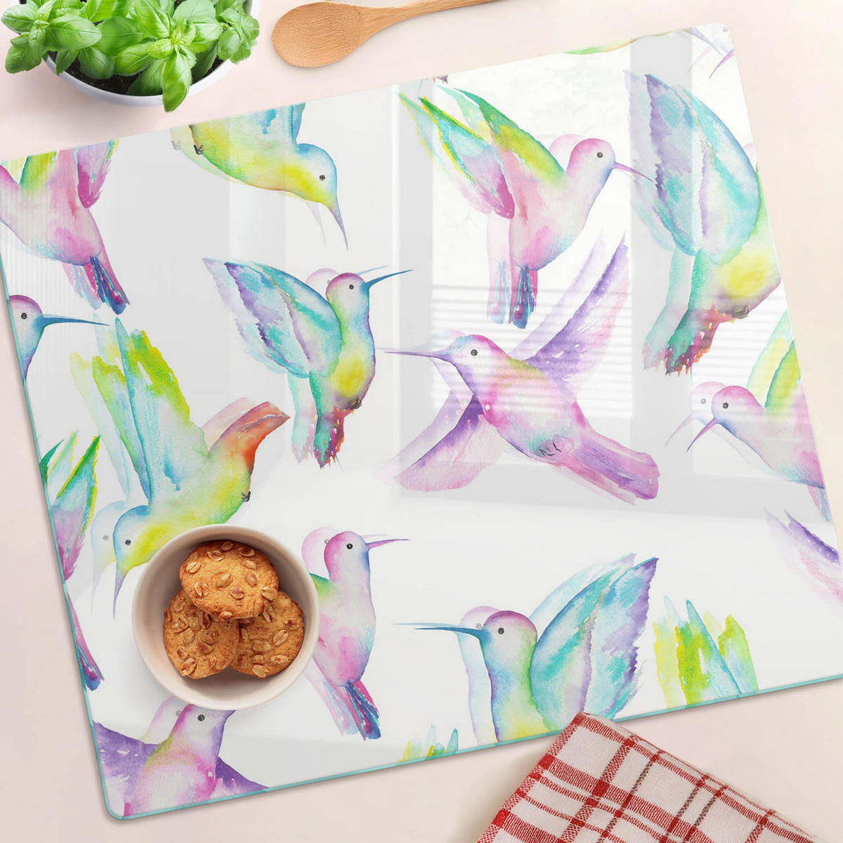 GLASPLATTE 60x52 cm Kolibris - Dunkelgrün/Schwarz, Glas (60/0.4/52cm) - TULUP
