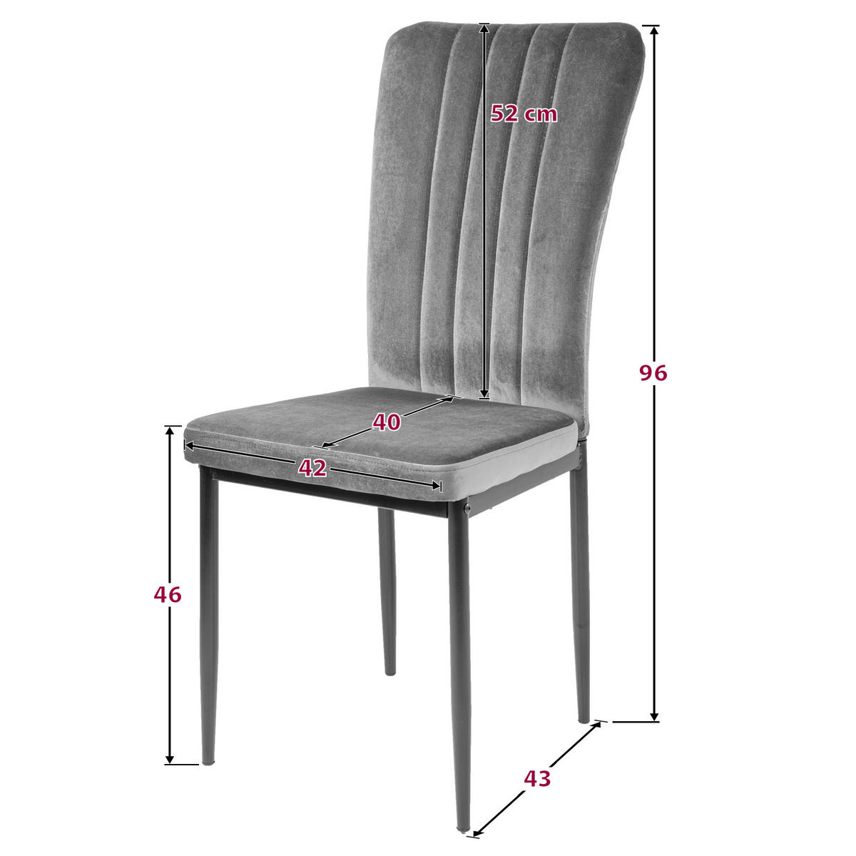 STUHL MODENA Samtbezug Metallbeine 4er Set Grau - Grau, Textil/Metall (42/96/43cm) - Albatros