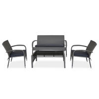 GARTENSET Montero Sofa, 2 Sessel und Tisch mit gehärtetem Glas, Metall+Technorattan - Dunkelgrau/Grau, Metall - Beautysofa
