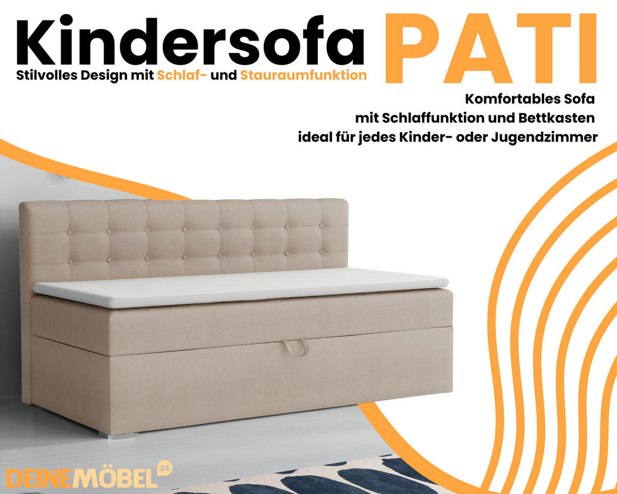 BOXBETT PATI 100/200 Beige mit Bonell-Federkernmatratze H3 - Beige, Holz/Holzwerkstoff (100/200cm) - Deine Möbel 24