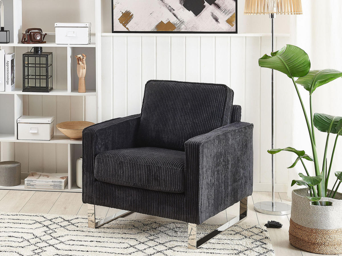 SESSEL Cord Schwarz Vind - Schwarz, Textil/Metall (76/82/82cm) - Beliani