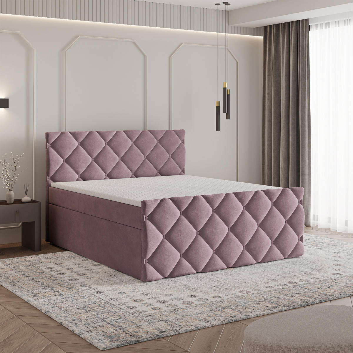 BOXBETT ROVARI 160x200 cm mit Matratze und Topper - Rosa - Rosa, Holz (160/200cm) - MASSENO