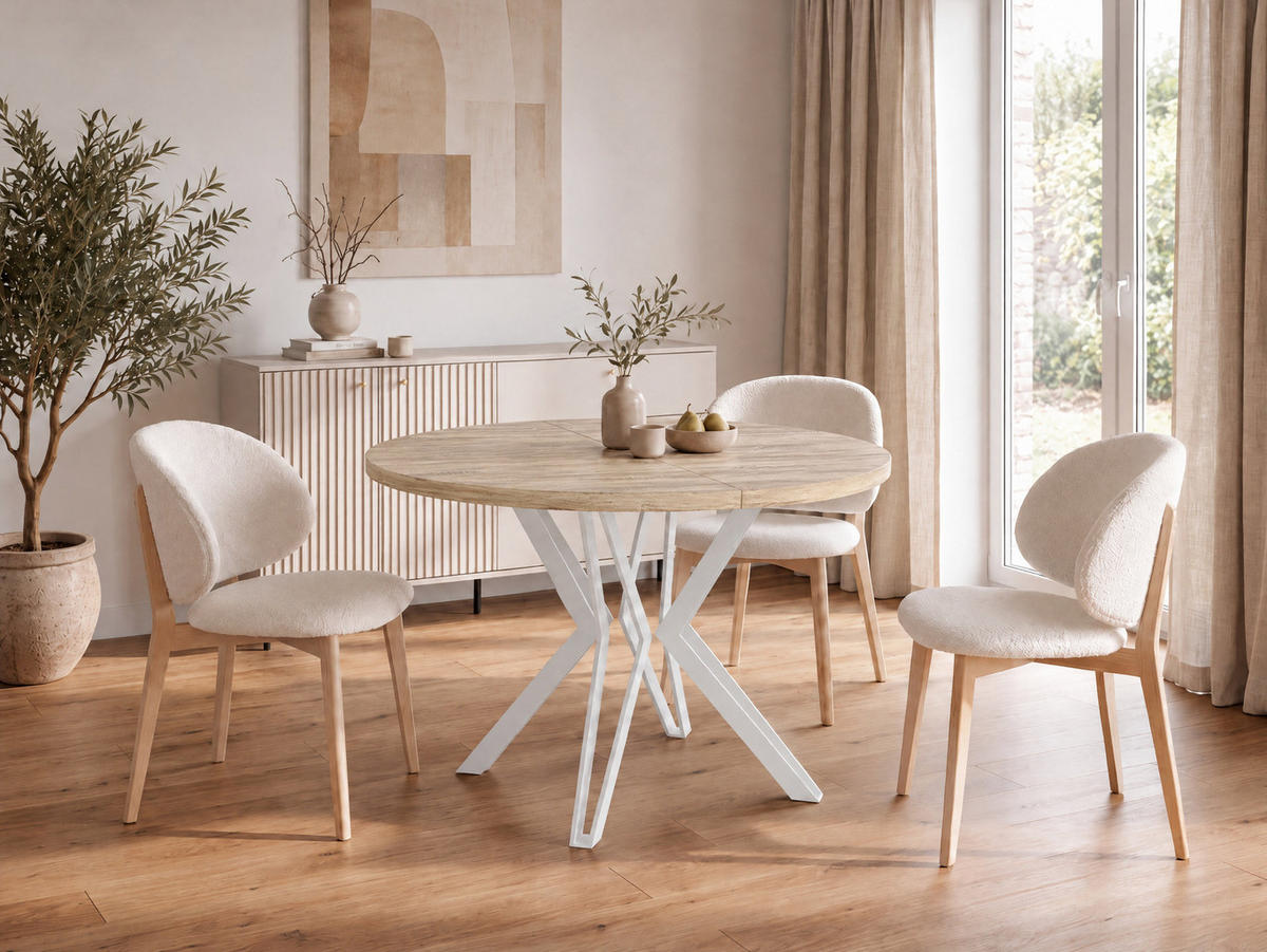ESSTISCH Austin runder ausziehbarer, Sonoma Eiche 120-200/100/76 cm - Braun/Weiß, Holzwerkstoff/Metall (120/200/76cm) - WFL GROUP