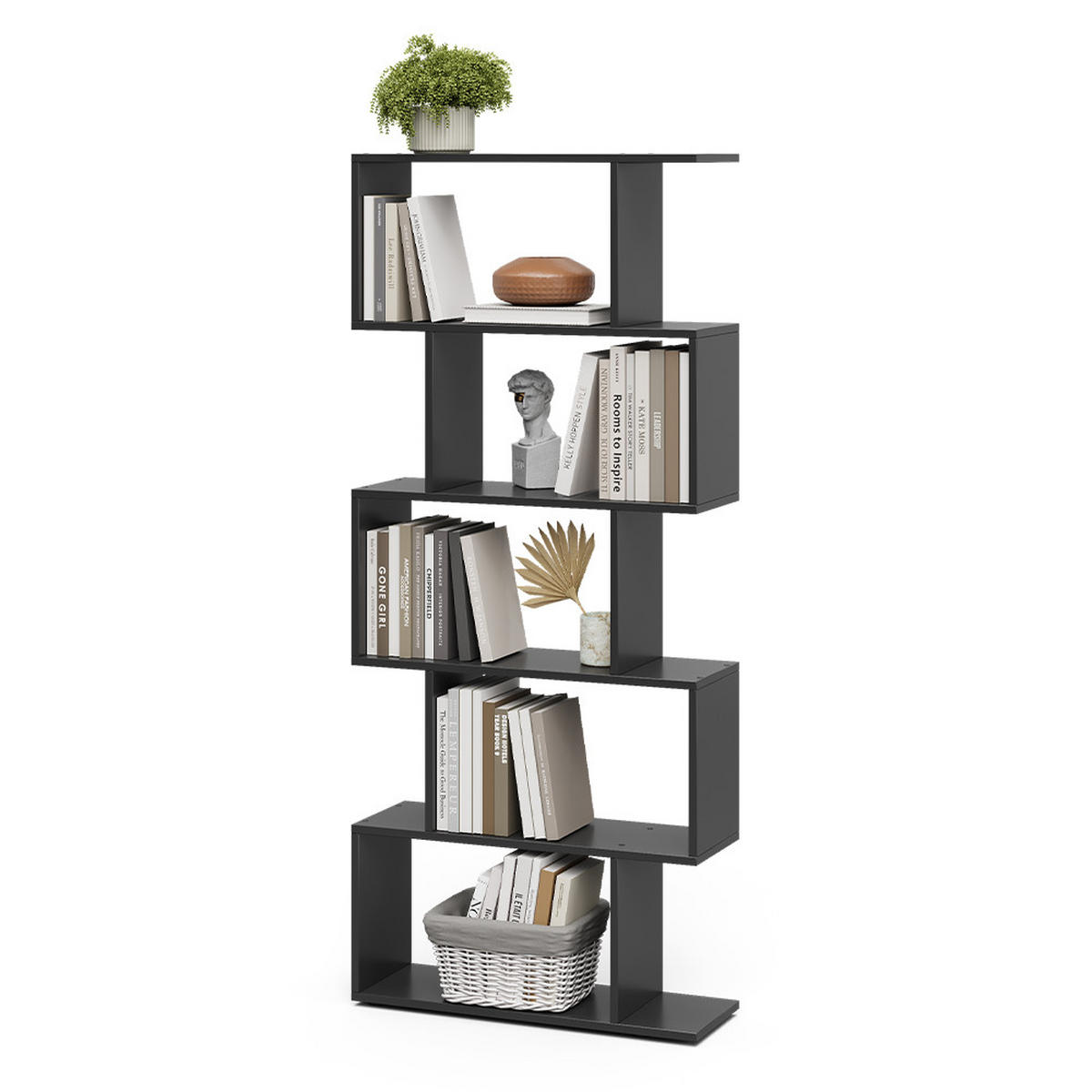 RAUMTEILER Levio Schwarz 70 x 164.1 cm 5 Fächer - Schwarz, Holzwerkstoff (70/164.1/23.8cm) - Vicco