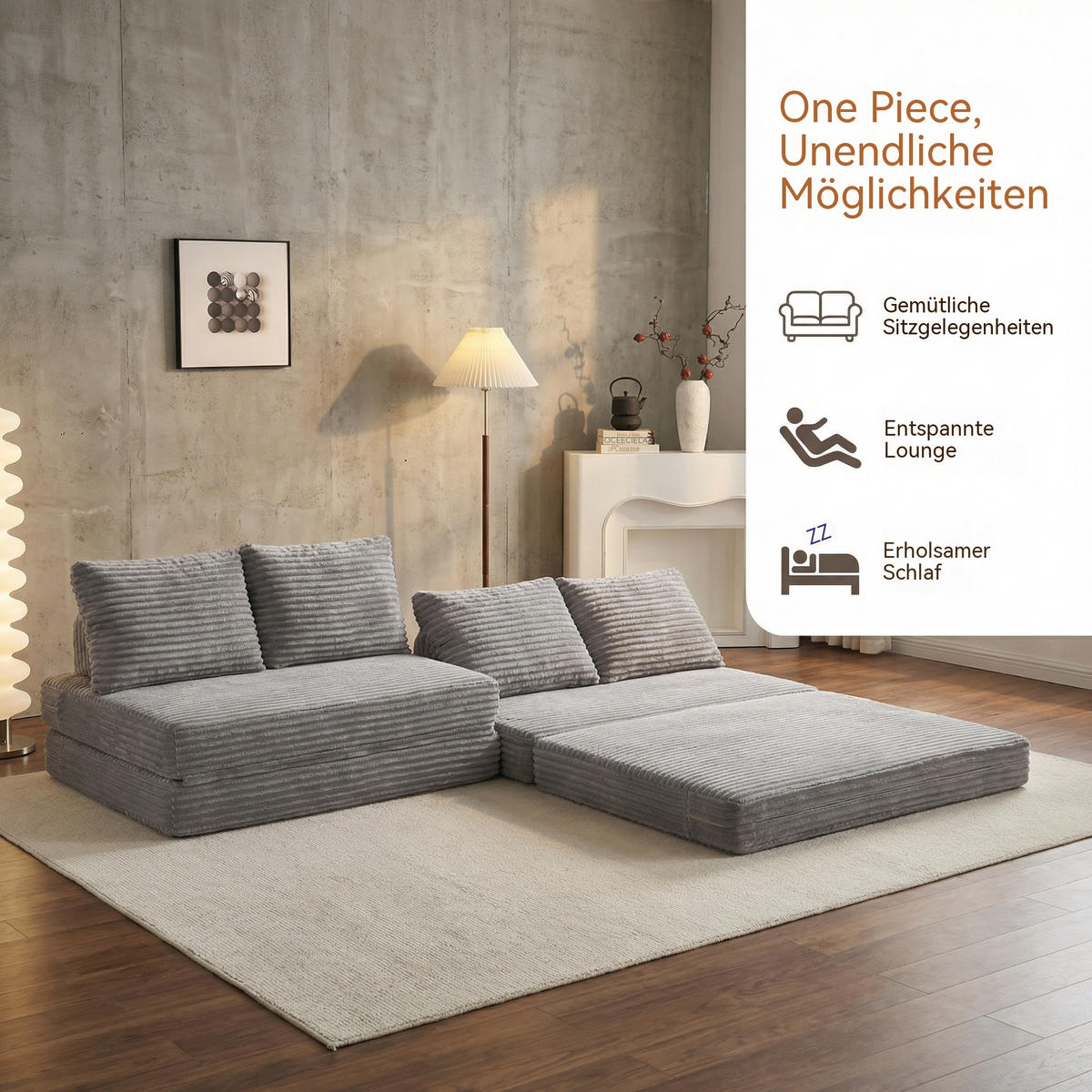 SCHLAFSOFA in Cord Hellgrau - Hellgrau, Textil (140/85/100cm) - Oxeza