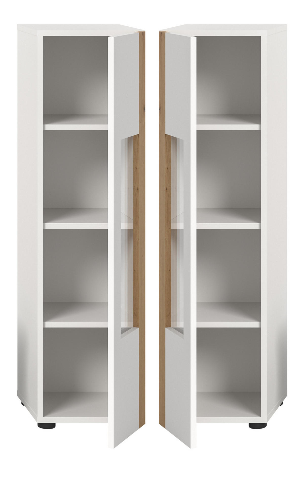 VITRINE weiß und Eiche 30 x 110 cm, Vitrinenschrank stehend/hängend - Schwarz/Weiß, Glas/Holzwerkstoff (30/112/33cm) - Inn.Furn