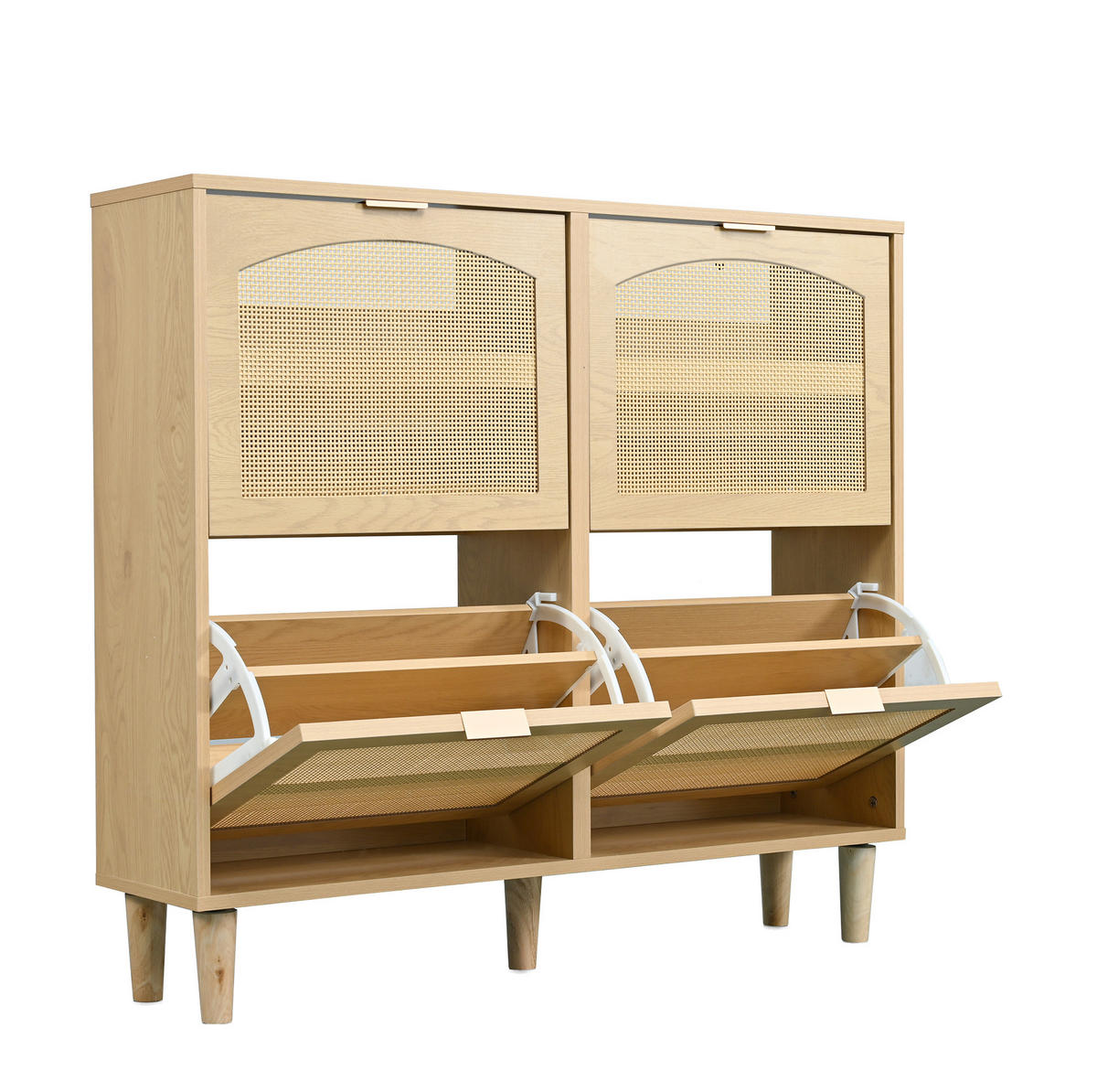 SCHUHSCHRANK 100/25/90 cm in Eichefarben mit 4 Klappen und Rattanfront - Naturfarben, Holzwerkstoff (100/90/25cm) - Flora Grace