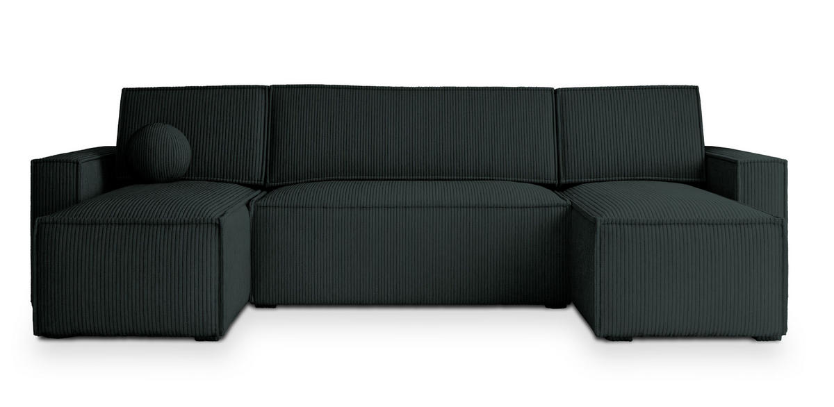 WOHNLANDSCHAFT PESANO P Schwarz Kordstoff mit Schlaffunktion - Schwarz, Holz (306/85/140cm) - MASSENO