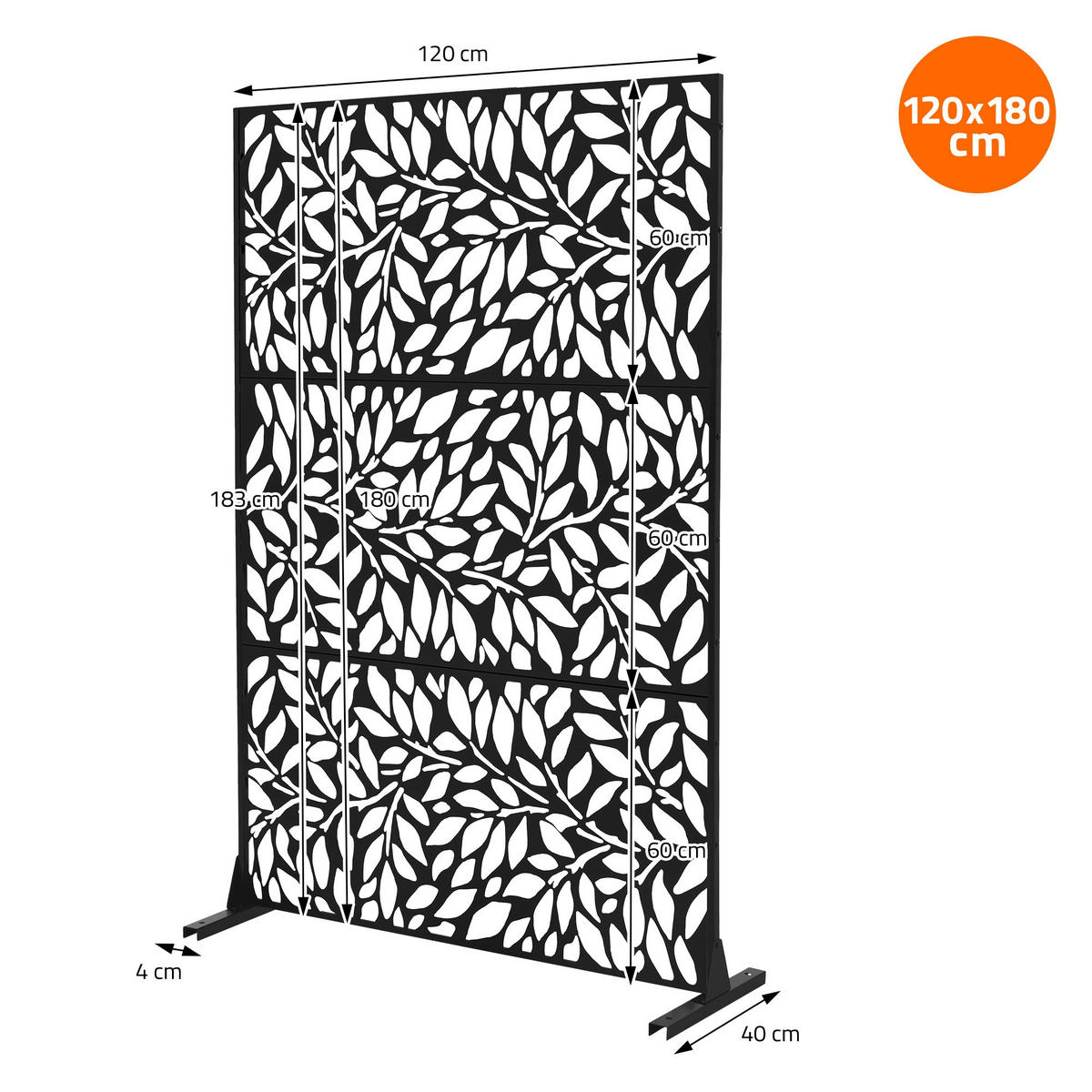 METALL-SICHTSCHUTZ Firenze 120x180 cm Schwarz aus Stahl - Schwarz, Metall (120/183cm) - ML-DESIGN