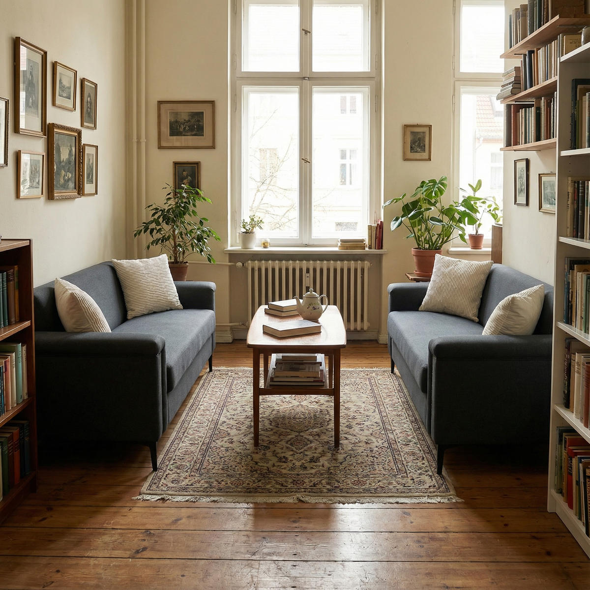 SITZGARNITUR DE-35071 mit Leinenbezug Blau - Dunkelgrau, Holzwerkstoff (73.5/81.5/172cm) - ComfortXL
