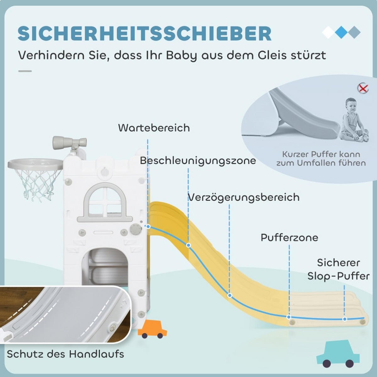 KINDERRUTSCHE 5-in-1 mit Klettergerüst und Basketballkorb Grau 70 x 177 x 92 cm - Grau, Kunststoff (70/92/177cm) - Korfee