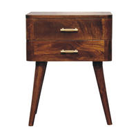 NACHTTISCH T-Bar Nordic Style, Braun - Messingfarben/Braun, Mangoholz/Holz (35/58/45cm) - Artisan Furniture