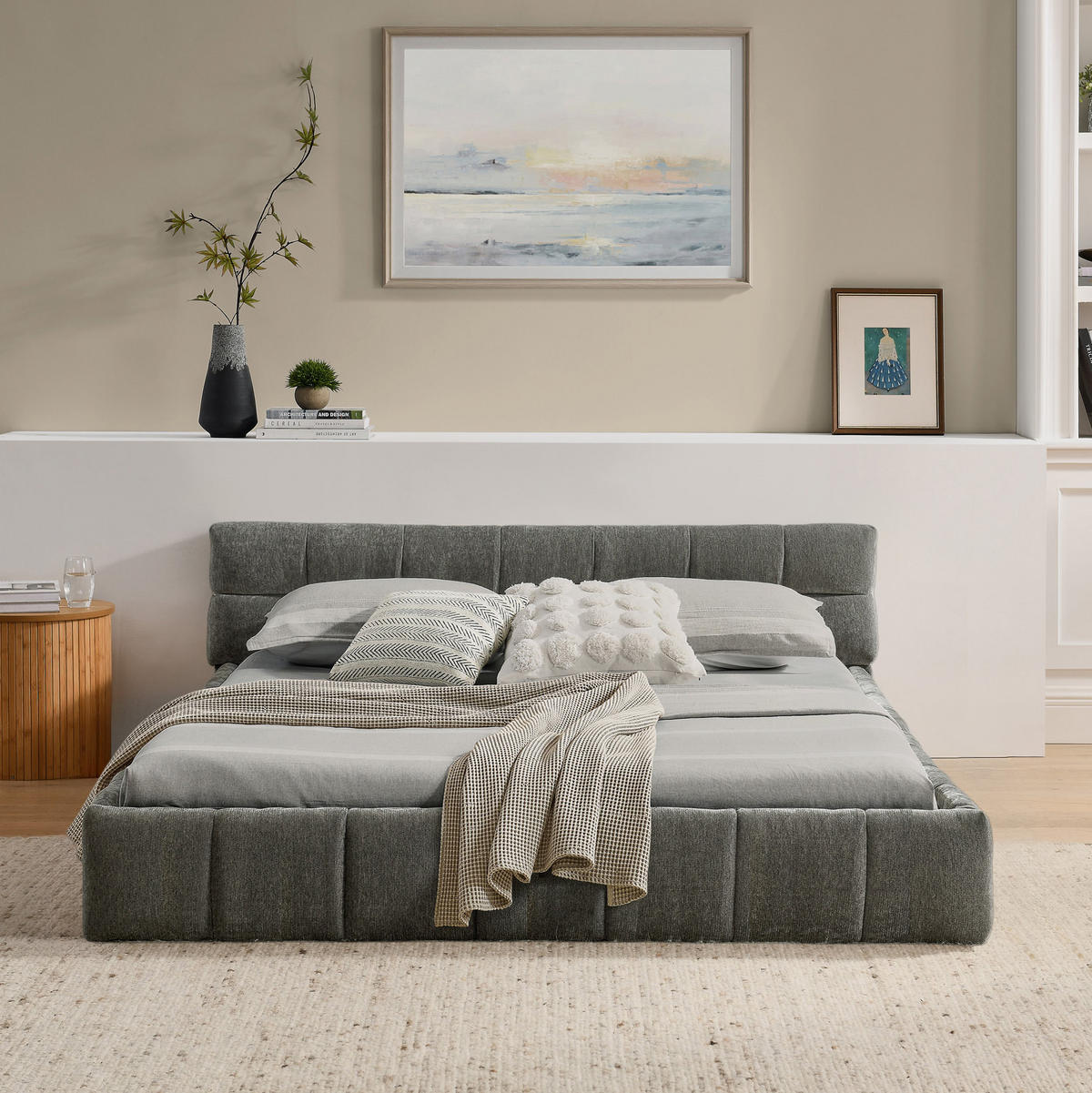 POLSTERBETT 140/200 cm mit Chenille-Bezug, Steppdesign und stabilem Holz-Metall-Rahmen, Dunkelgrau - Dunkelgrau, Kunststoff (140/200cm) - Redom