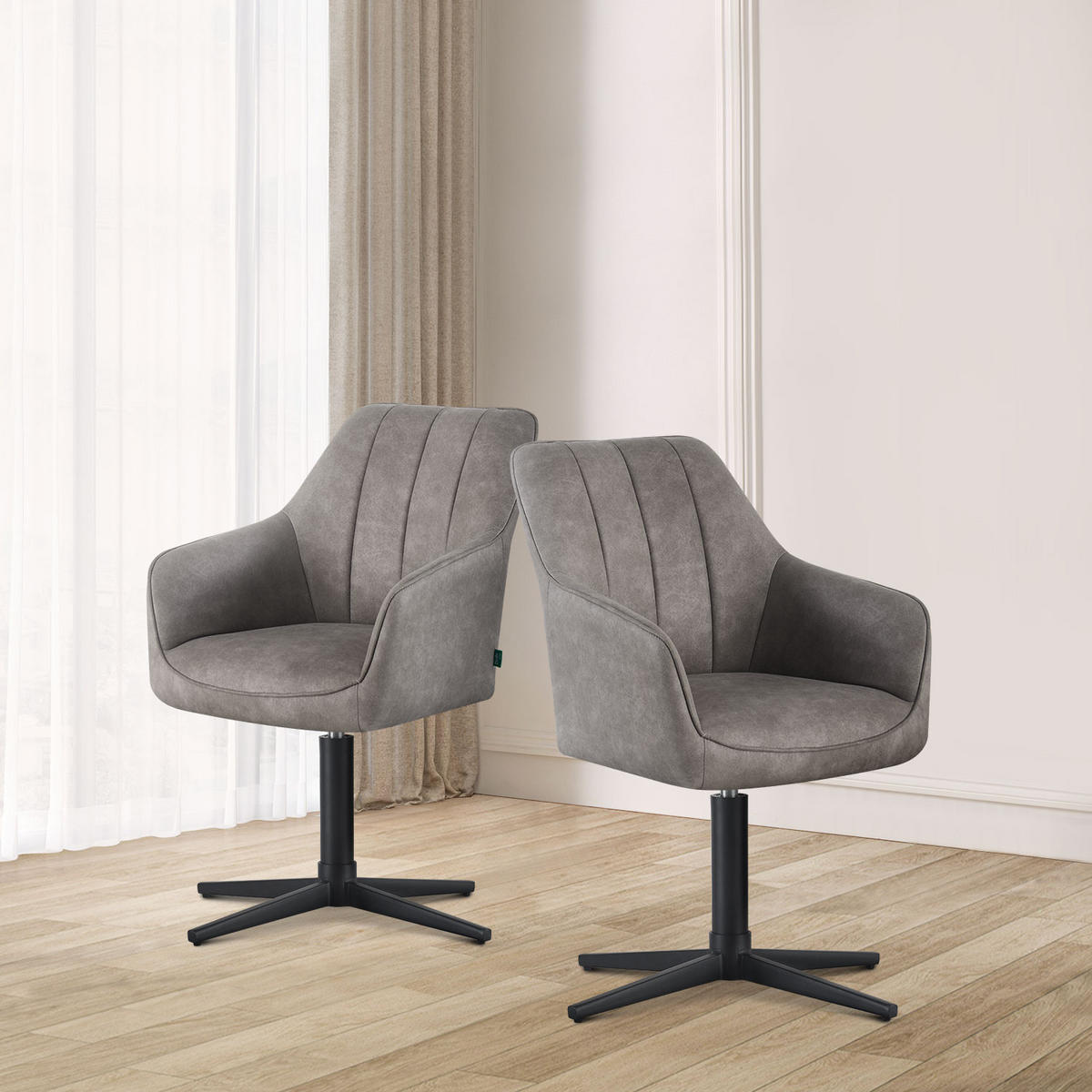 ESSZIMMERSTUHL THOMAS-NIKA 2er-Set 360°drehbar - Schwarz/Grau, Textil (57/85/62cm)