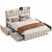 POLSTERBETT 160/200 cm mit LED & USB-Kopfteil und Schubladen, modernes Stauraumbett - Beige, Holz/Metall (160/200cm) - Joyfair