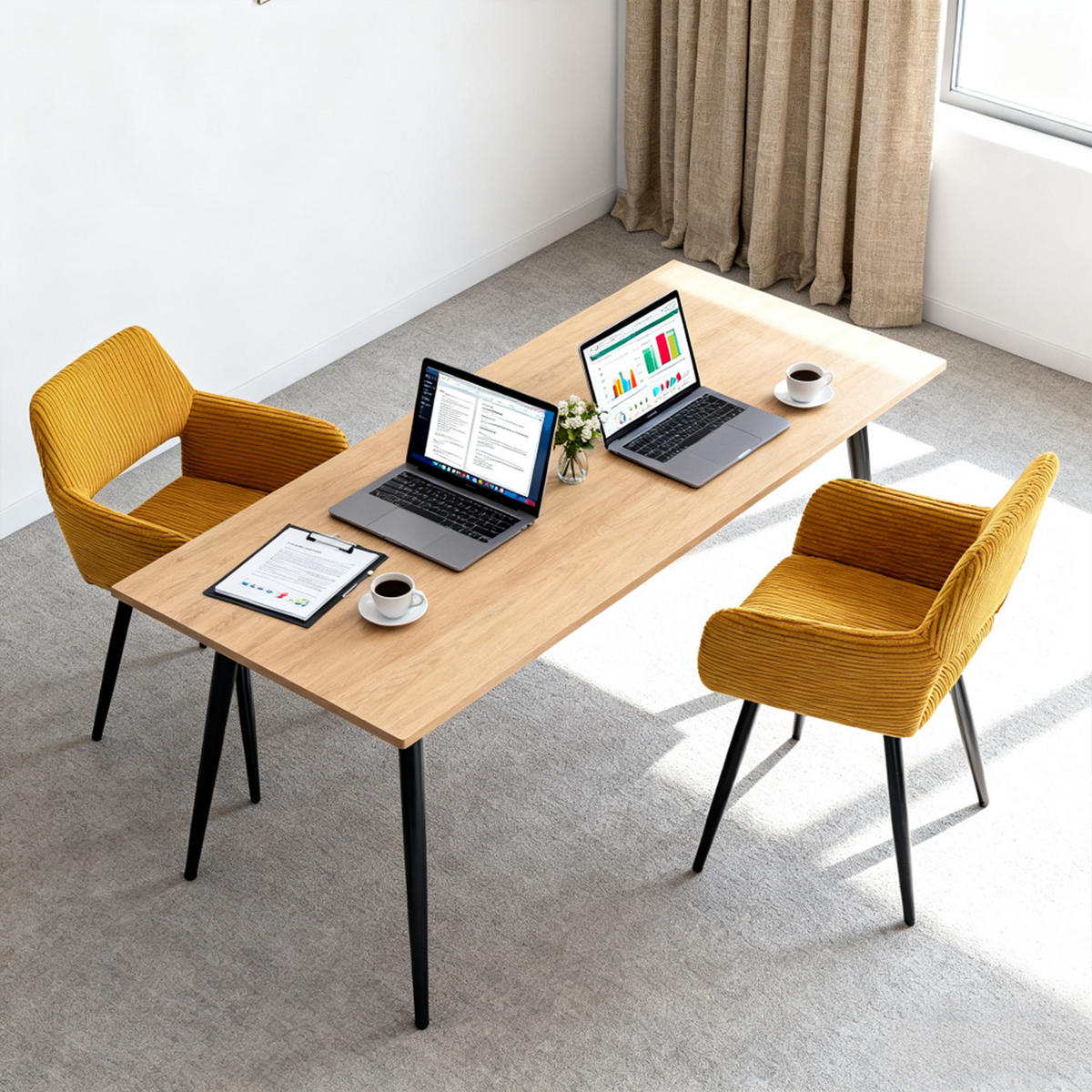 ESSZIMMERSTÜHLE 2er-Set, gepolstert aus Cord, mit Metallbeinen, Gelb - Gelb, Textil/Metall (56/78/56cm) - Meubles Cosy