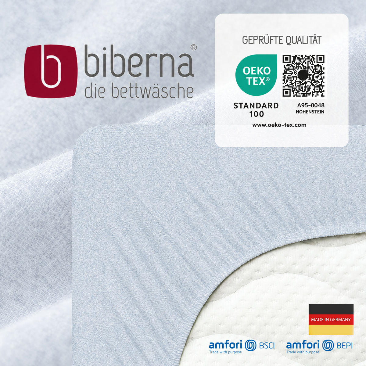 SPANNBETTTUCH Premium Biber Melange UNI ciel, 140x200 cm - 160x200 cm - Hellblau, Textil (160/200cm) - biberna