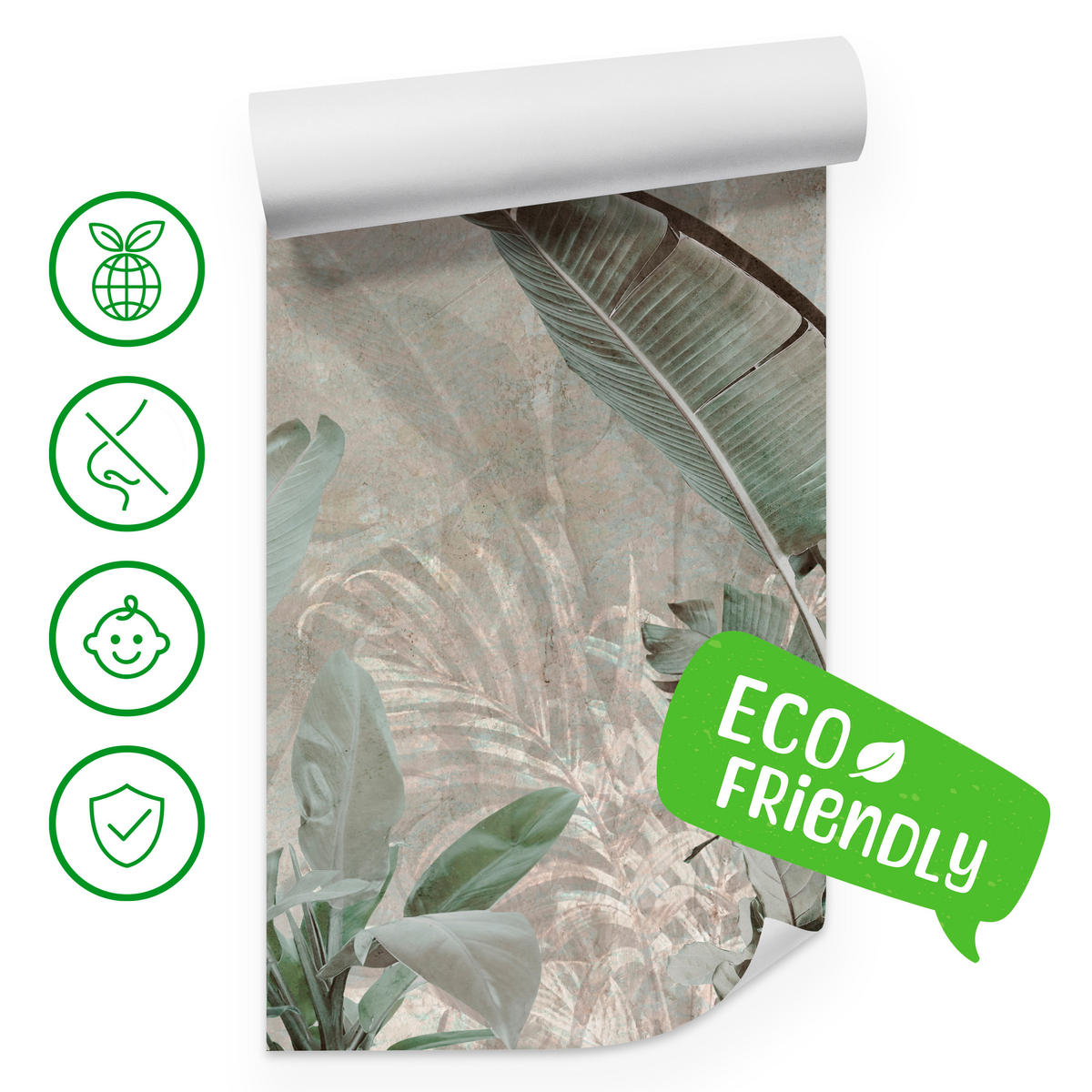 FOTOTAPETE für Büro Beton Bananenblätter Abstrakt Pflanzen Vintage 350x256 - Beige/Braun, Papier (350/256cm) - Muralo