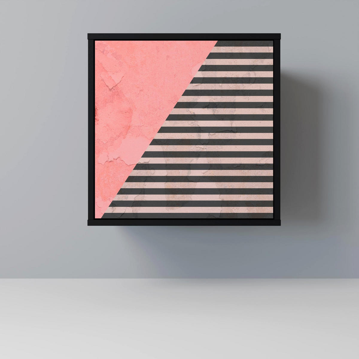 SIDEBOARD GLAMOROUS STRIPE, Schwarz, 57,5x42x75,5 cm, Goldfarbene Metallfüße - Goldfarben/Multicolor, Holzwerkstoff/Metall (57.5/75.5/42cm) - SpaceRebels