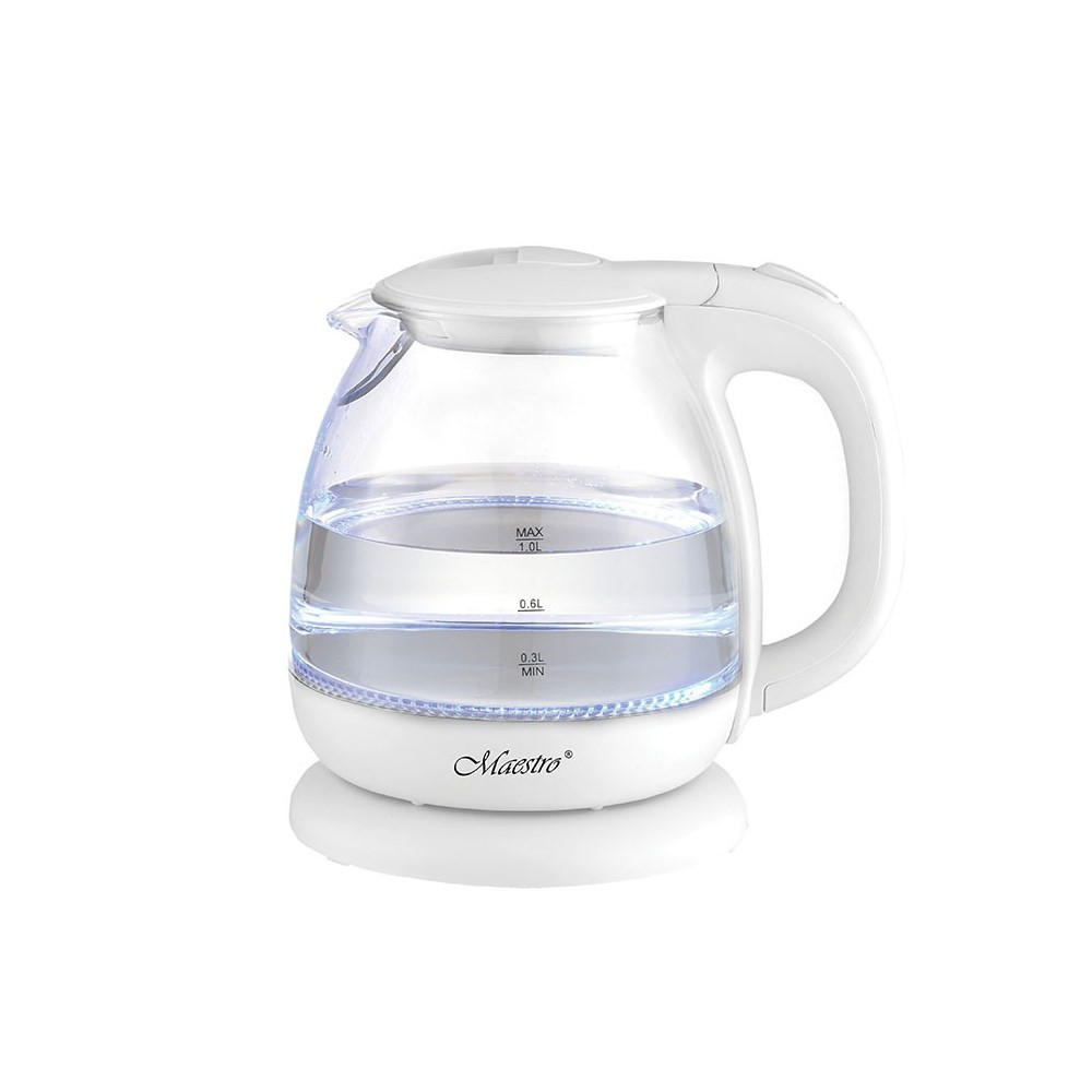 WASSERKOCHER ELEKTRISCH Weiß 14.5/14.5/19.5 cm MR055WHITE - Weiß, Glas (14.5/19.5/14.5cm) - Maestro 