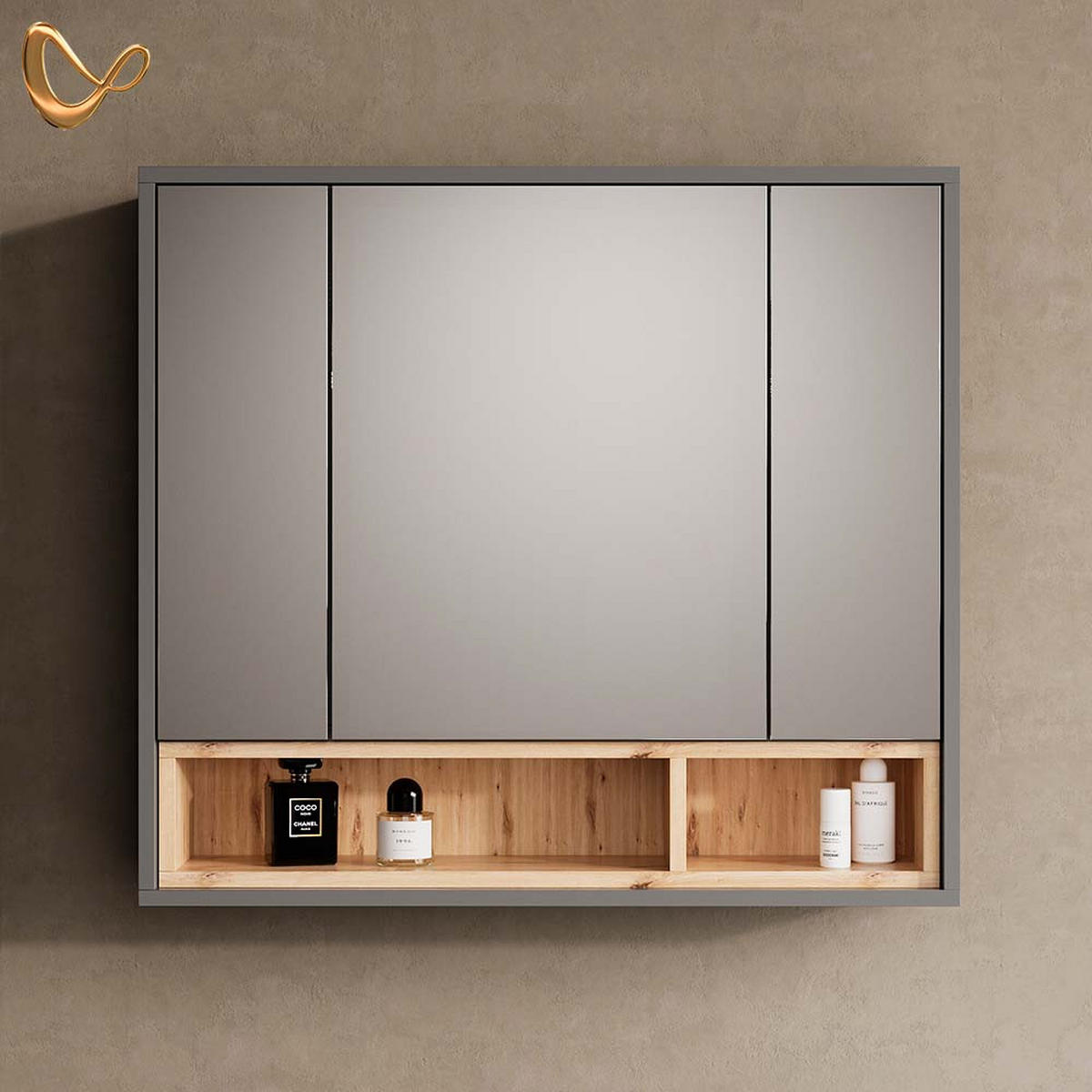 BADSPIEGELSCHRANK Temo Anthrazit 80 x 72 cm - Anthrazit, Holzwerkstoff (80/72/20cm) - Livinity®