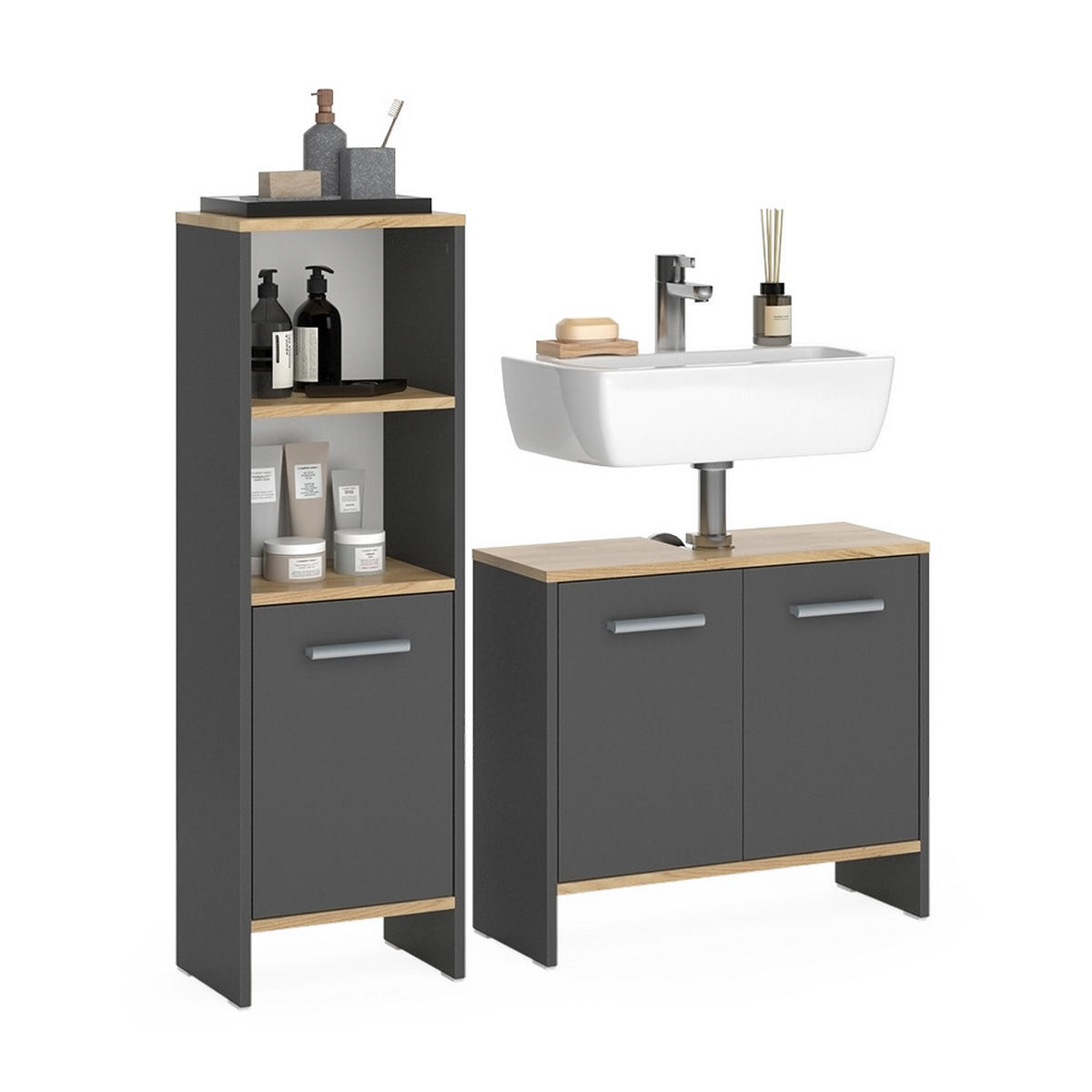 SESTAVA KOUPELNOVÉHO NÁBYTKU Karli Antracit/zlatý dub - antracitová, kompozitní dřevo (63.8/57/26.3cm) - Vicco