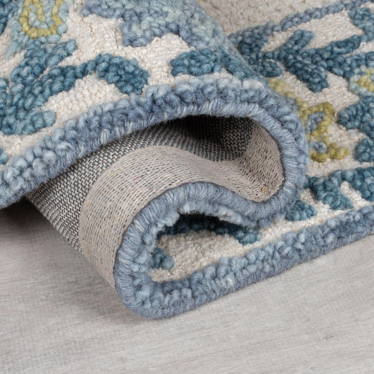 TEPPICH Kurzflor Unifarben, Floral Bordüre, Wohnzimmer Blau-Beige Rechteckig 160x230 - Blau, Textil (160/230cm) - KADIMA DESIGN