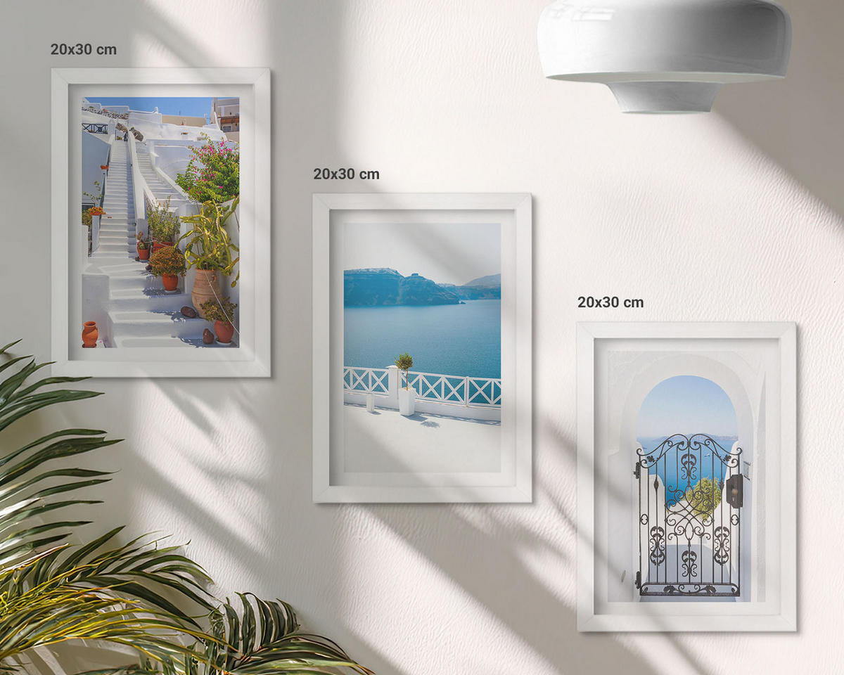 WANDBILDER 3er-Set - 20x30 cm Weißer Rahmen - Weiße Treppenpflanzen Seetor - Weiß, Kunststoff (20/30cm) - ArtPrintCave