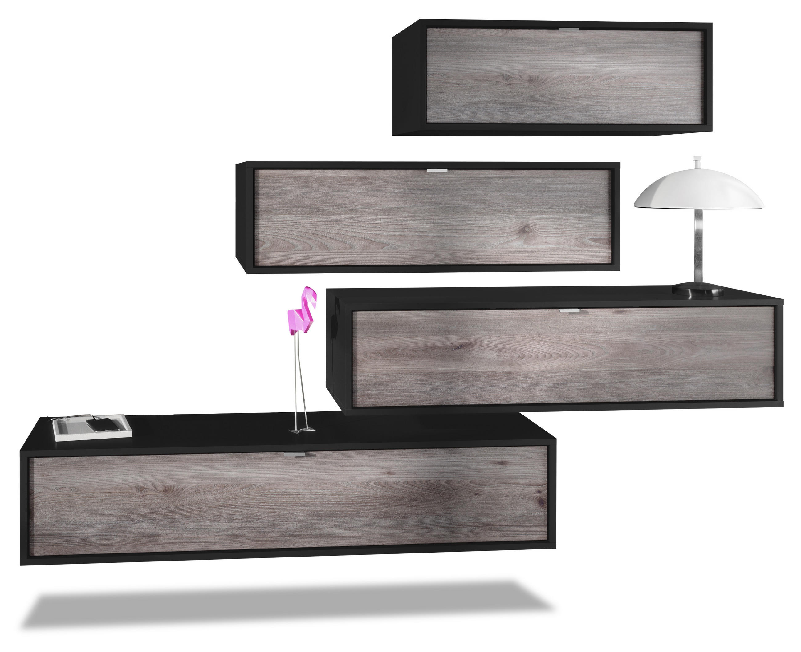 WOHNWAND Lana Fronten in Eiche Nordic - Silbereichenfarben, Holzwerkstoff (210/170/37cm) - Vladon