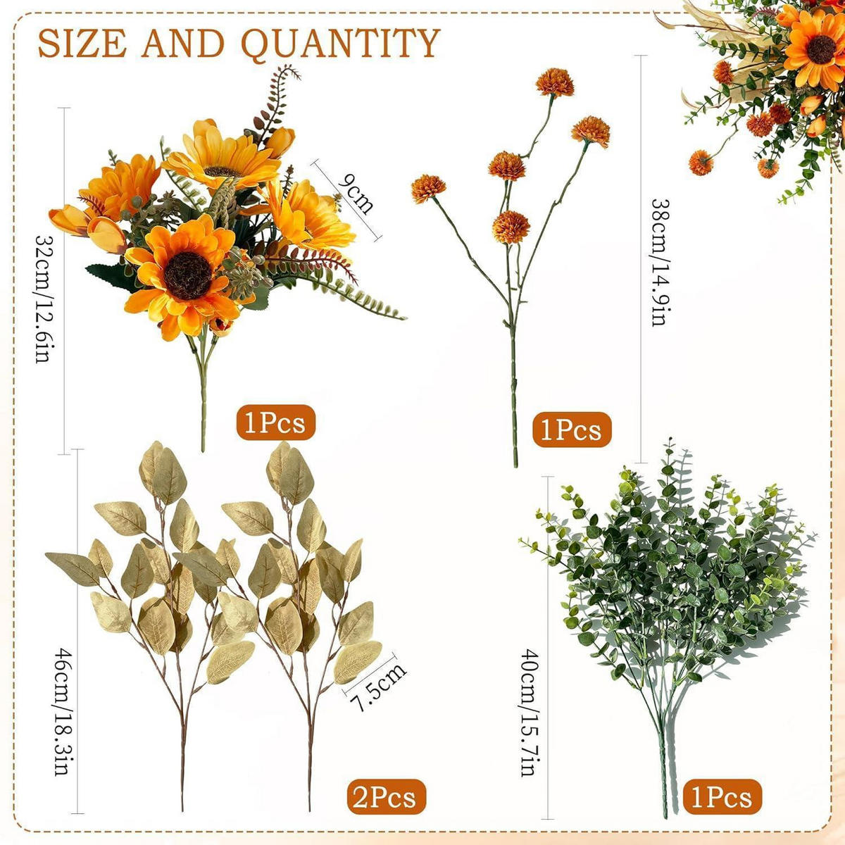 KUNSTBLUMENSTRAUSS Sonnenblumen Herbstdeko 32-46 cm Orange - Orange, Kunststoff (40cm)