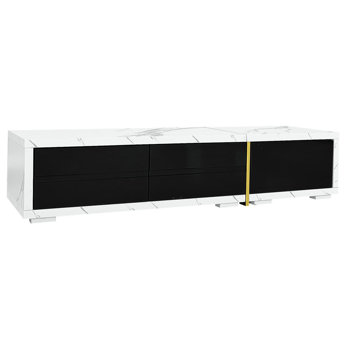 TV-SCHRANK aus MDF und Spanplatte 260x40x30 cm Schwarz mit weißer Marmoroptik, drehbar und ausziehbar - Schwarz, Holzwerkstoff (260/30/40cm) - IVMEU