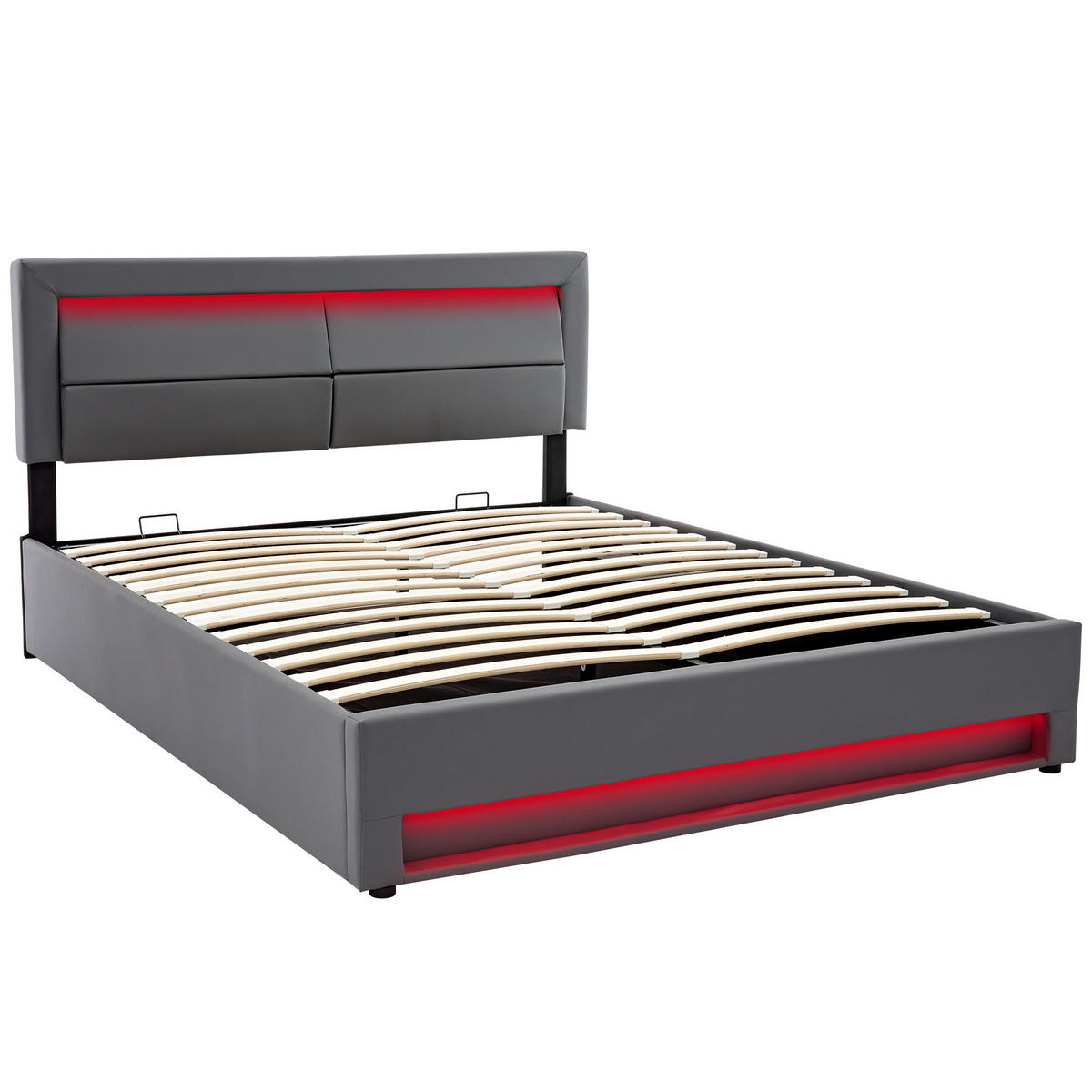 POLSTERBETT 140/200 cm Grau mit USB-Anschluss und LED-Beleuchtung - Grau, Kunststoff (140/200cm) - OKWISH