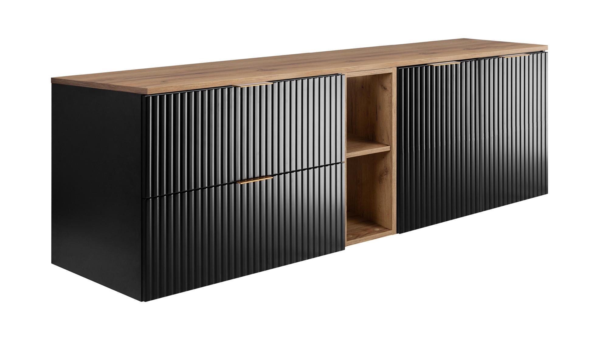 BADEZIMMER-SET, 57×46×180 cm, Eiche Craft / Schwarz, Griff Gold - Schwarz, Holzwerkstoff (180/57/46cm) - 3XE LIVING