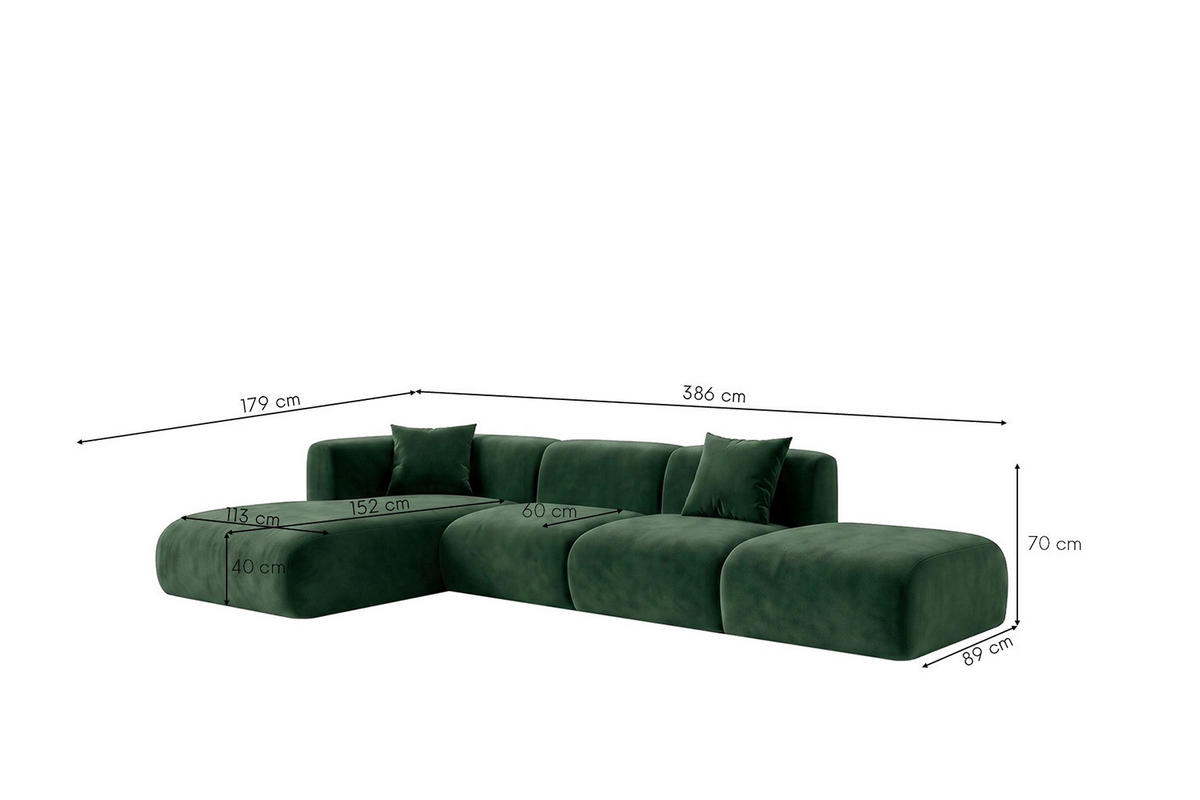 ECKSOFA L-Form Mit Hocker, Velvet-Stoff Bluvel, Grün, Links, GRETA - Grün, Holz (386/179cm) - Kaiser Möbel