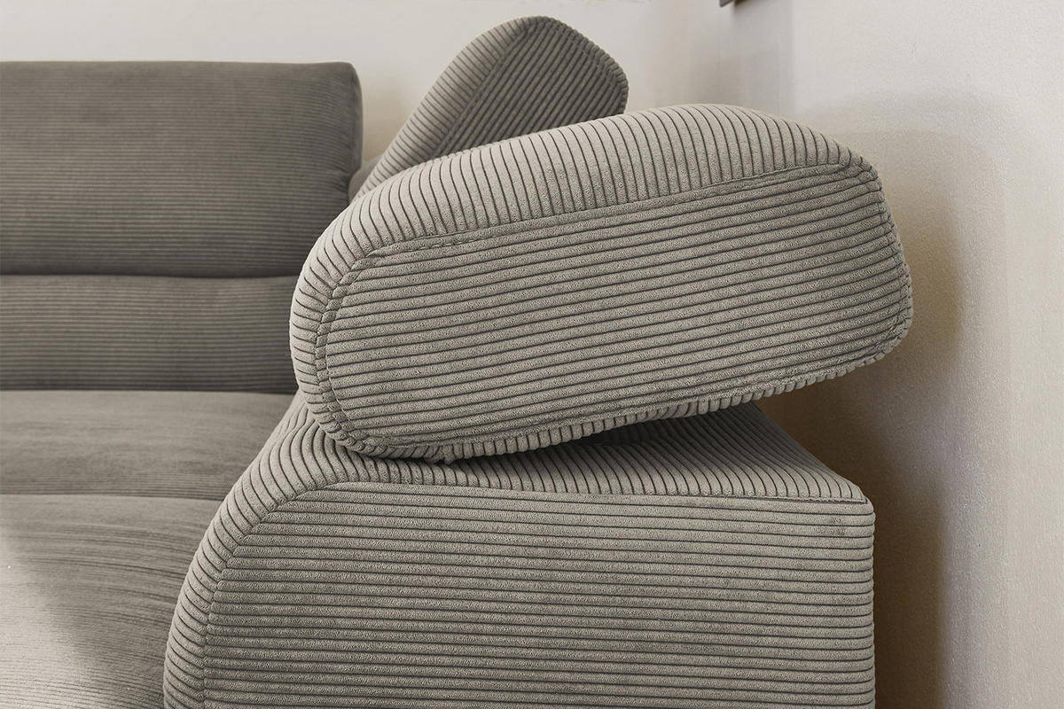 ECKSOFA DELIA Grau Cord - Schwarz/Grau, Textil/Metall (276/219cm) - KAWOLA