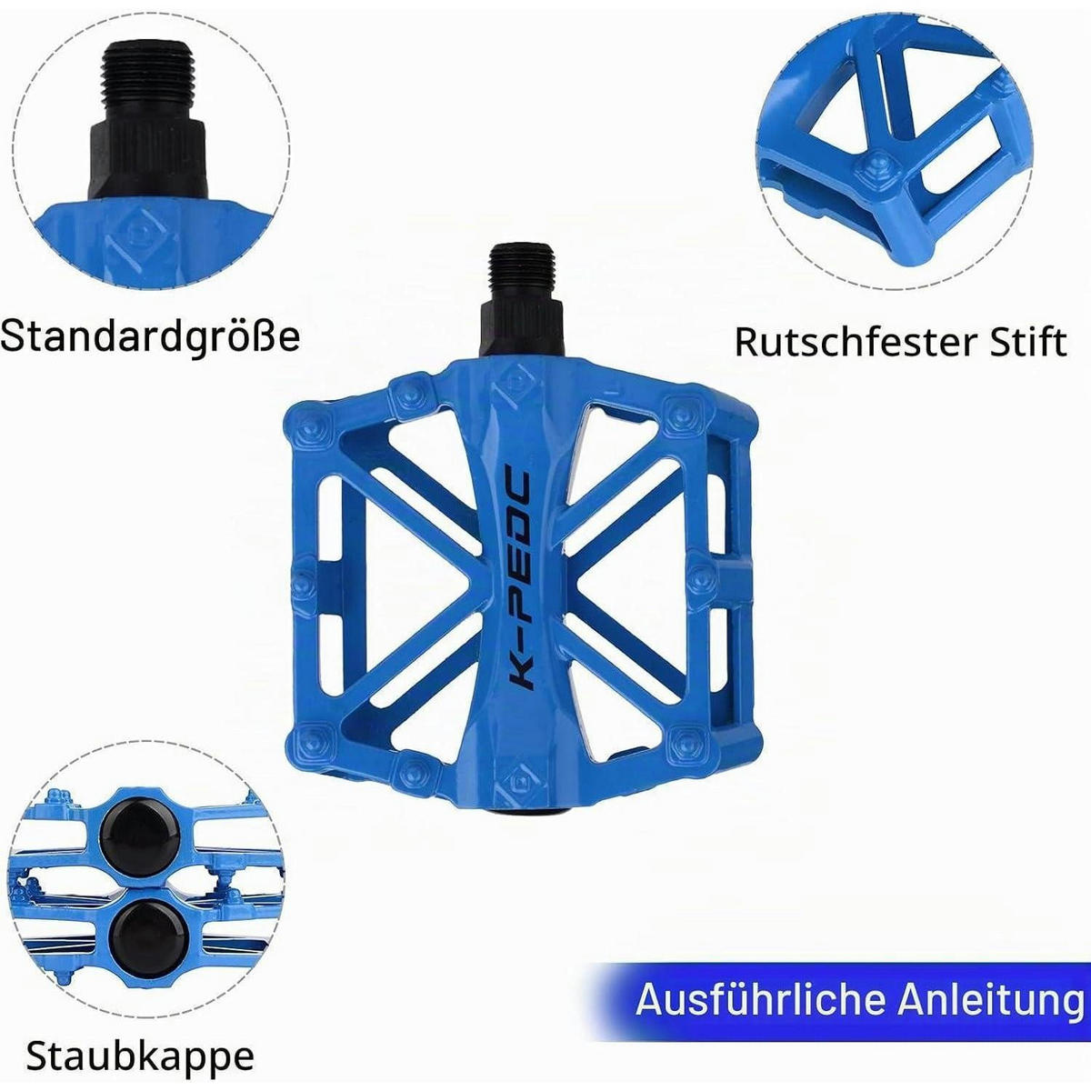 FAHRRAD Pedale Aluminium MTB/BMX mit Anti-Rutsch-Pins Blau - Blau, Metall (9.8/1.5/9.2cm)