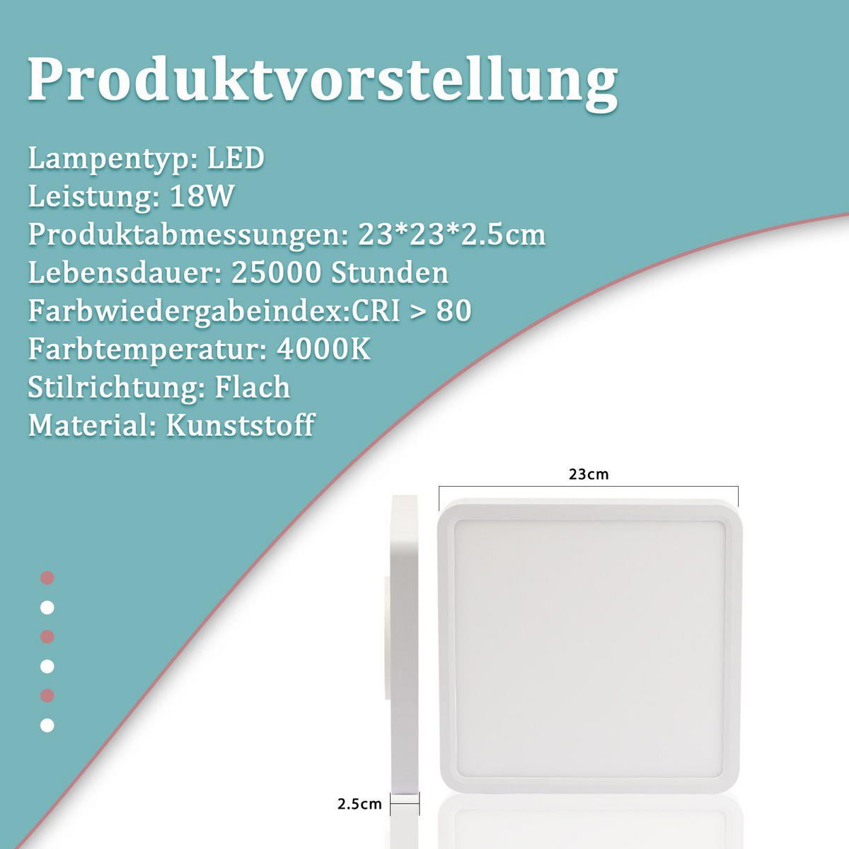 LED-DECKENLEUCHTE Sif 23/23/2.5cm - Weiß, Kunststoff (23/23/2.5cm) - ZMH