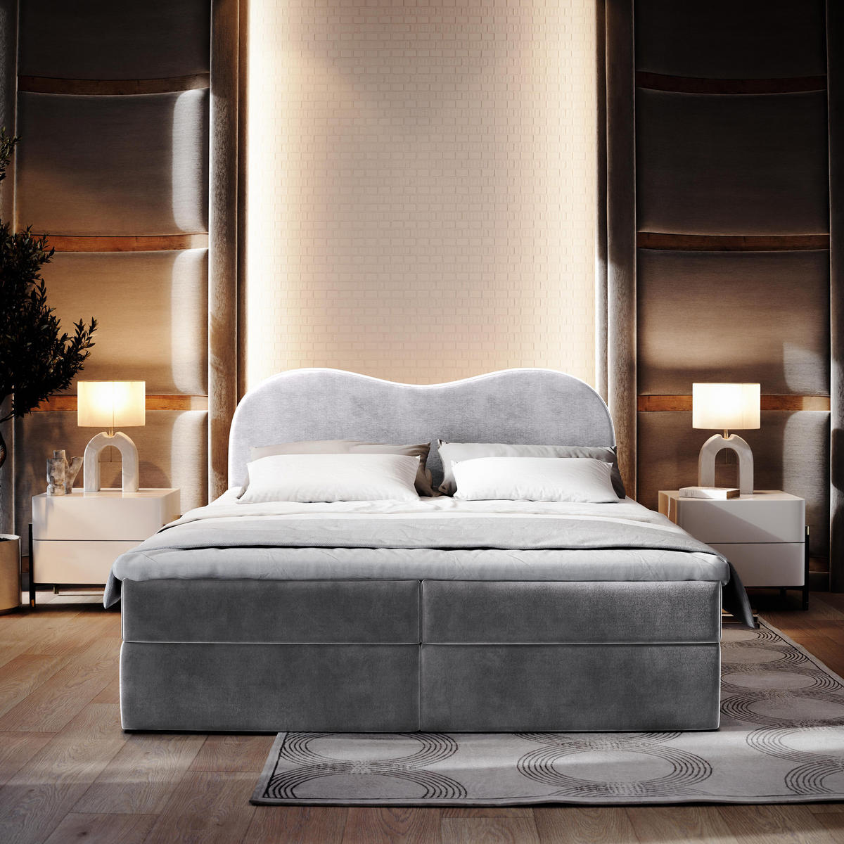 BOXBETT FLUVIA M 160x200 cm mit Matratze und Topper - Hellgrau - Hellgrau, Holz (160/200cm) - MASSENO