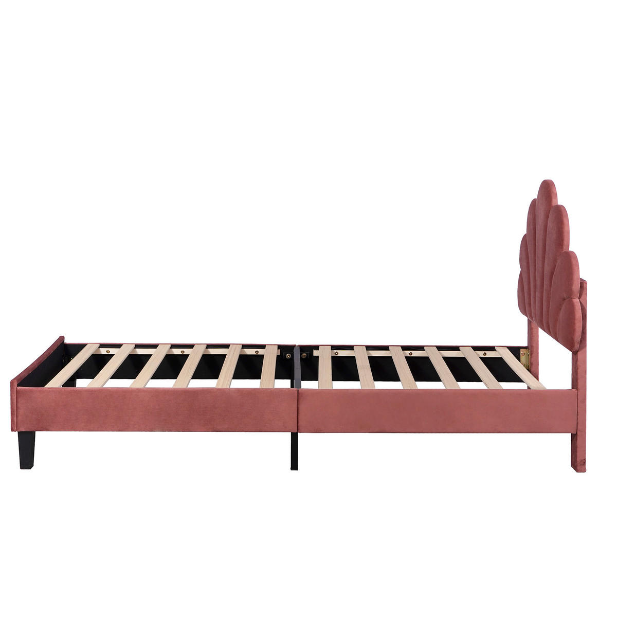 KINDERBETT 90/200 cm Bohnenrot, mit Blumen-Kopfteil, Lattenrost und weichem Samtbezug, Mädchen- und Gästebett - Weinrot, Textil