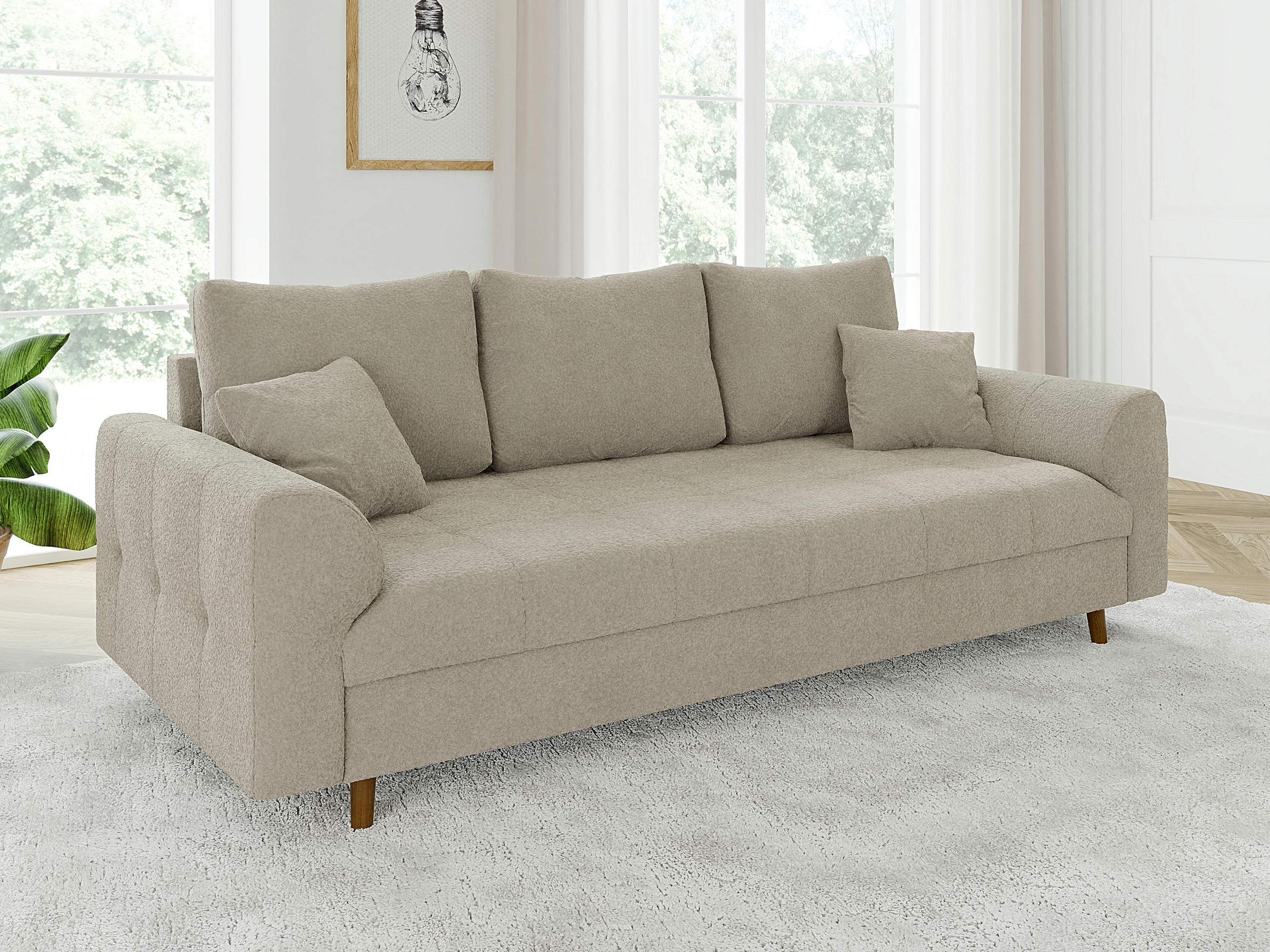 3-SITZER-SOFA Henrik Beige Boucle - Beige/Braun, Holz/Textil (210/81/93cm) - S-Style Möbel