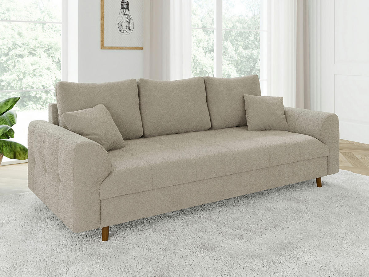 3-SITZER-SOFA Henrik Beige Boucle - Beige/Braun, Holz/Textil (210/81/93cm) - S-Style Möbel