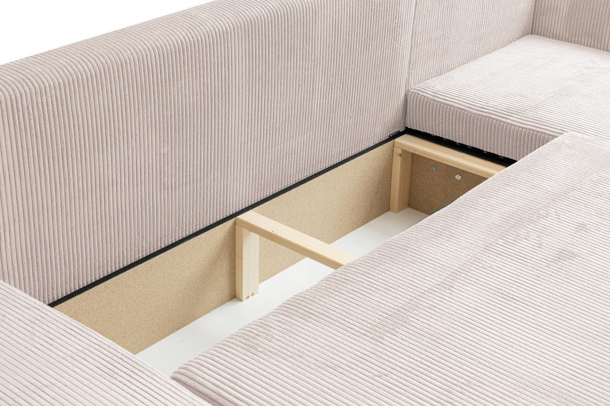 WOHNLANDSCHAFT LUNA U-FORM mit Schlaffunktion und Bettkasten (Beige) - Beige, Textil (312/83/142cm) - VENASI MÖBEL