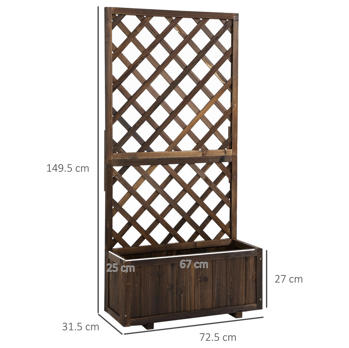 TRUHLÍK na kvety z dreva, 72,5/31,5/149,5 cm hnedý, s mrežou - hnedá, drevo (31.5/149.5/72.5cm) - BEAOK
