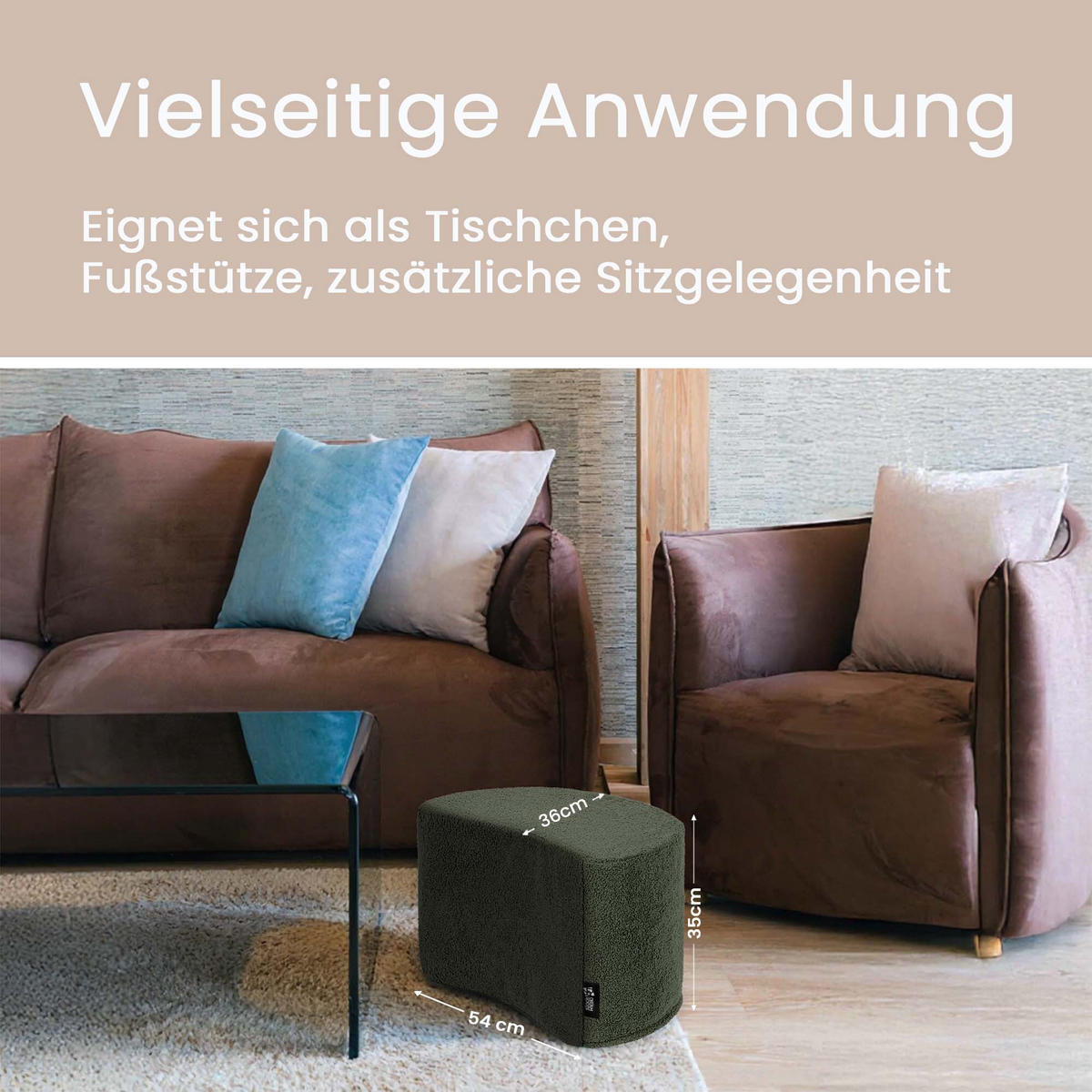 SITZSACK Halbmond 54/36/35 cm, weicher Bouclé 315 g/m², Grün - Grün, Textil (36/35/54cm) - Dreamroots