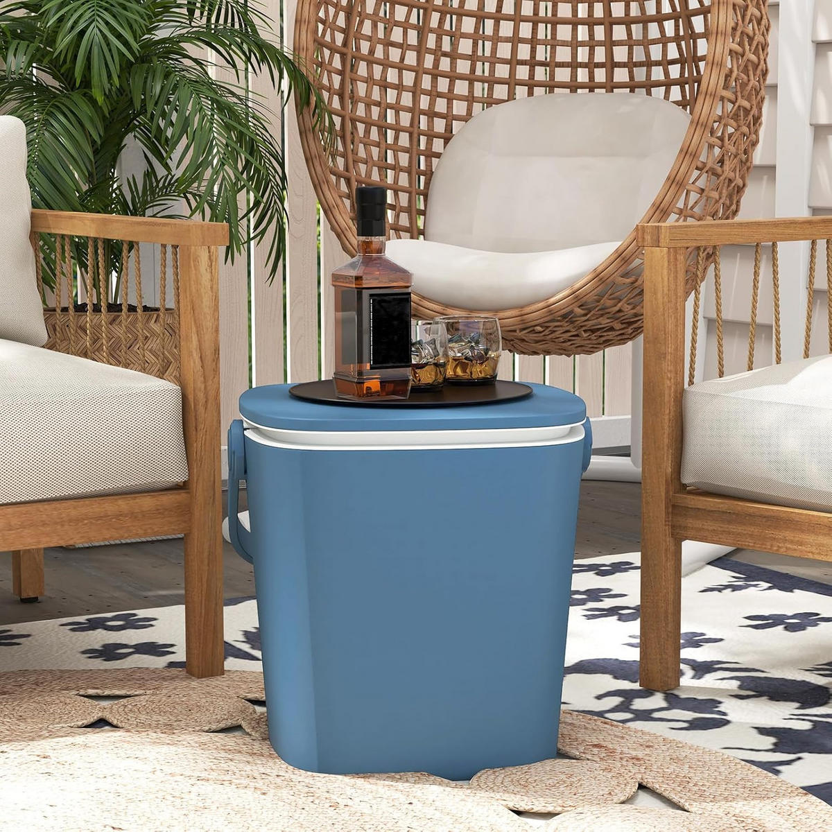 BEISTELLTISCH Blau - Blau, Kunststoff (35/34/37cm) - COSTWAY