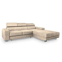 ECKSOFA NOTO R-S Creme Velours-Stoff mit Schlaffunktion - Creme, Holz (267/190cm) - MASSENO