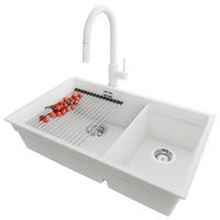 GRANITSPÜLE Praga Slim Duo, 2-er set Weiß 76/47 cm 2 Becken + Küchenarmatur 40/20 cm + Ablauf-Set + Aufrollbare Abtropffläche ab 80er Unterschrank - Chromfarben/Weiß, Kunststoff (76/20/47cm) - Primagran